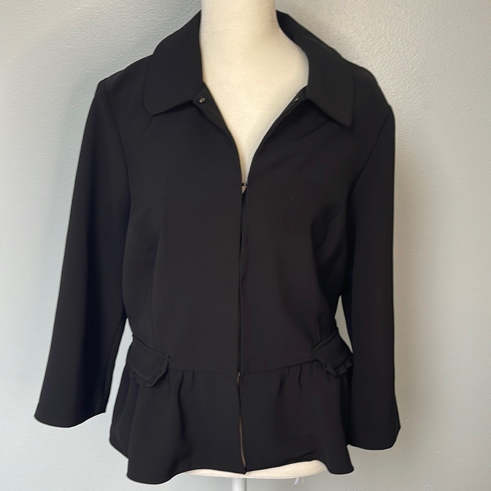 White House Black Market suit jacket. Size 12.  Ruffled waist and faux pockets.